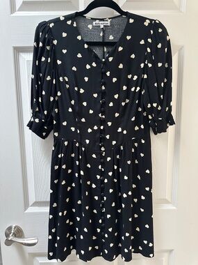 Reformation Black Dress with Cream Heart Print